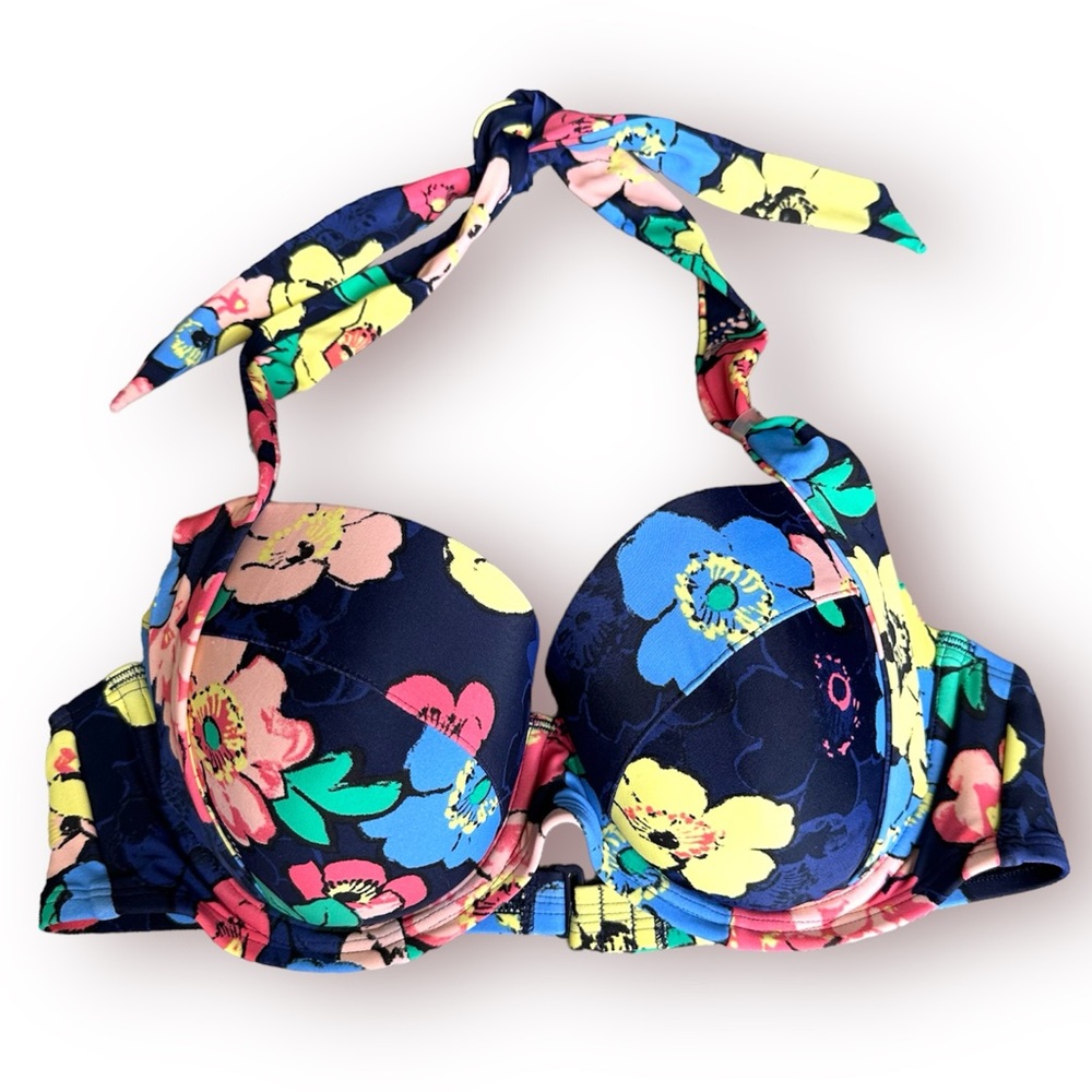 Aerie Floral Bikini Top - Navy and Multicolor